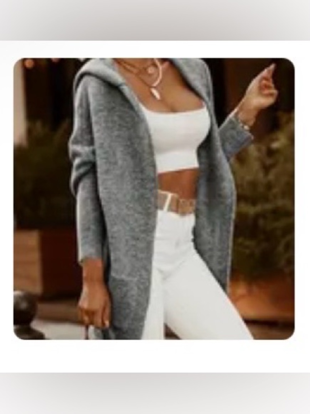 Grey Hooded Open-Front Women's Sweater Cardigan